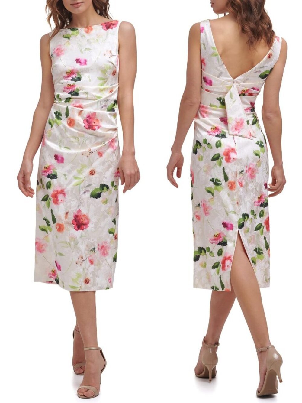 NWT New $168 Eliza J Jacquard Boat Neck Floral Sheath Midi Dress Size 8